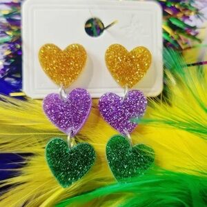 Mardi Gras Heart Earrings